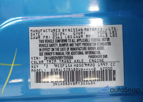 2024 Nissan Sentra Sr Xtronic Cvt z USA, uszkodzony, nr VIN 3N1AB8DV8RY355684